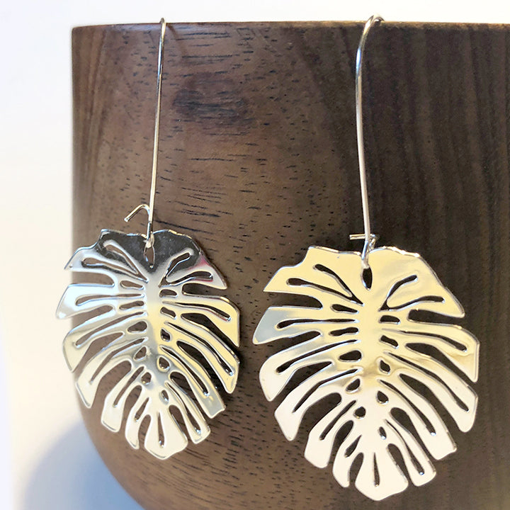 Monstera Leaf Silver Plated Earrings