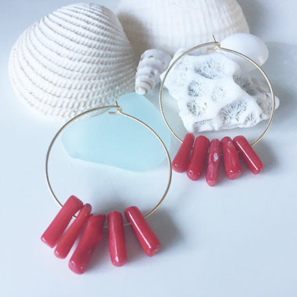 Red Coral Hoop Earrings