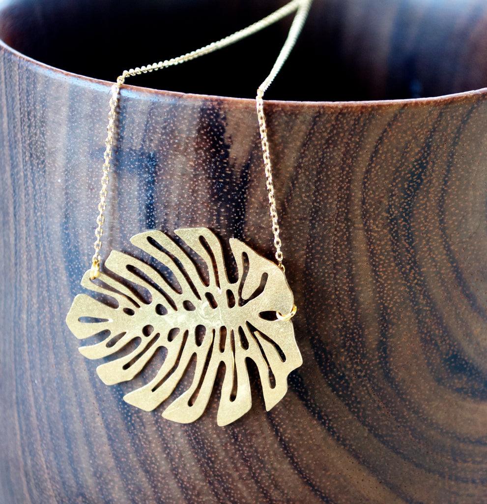 Monstera Brass Necklace