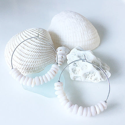 White Vintage Puka Shell Hoop Earrings